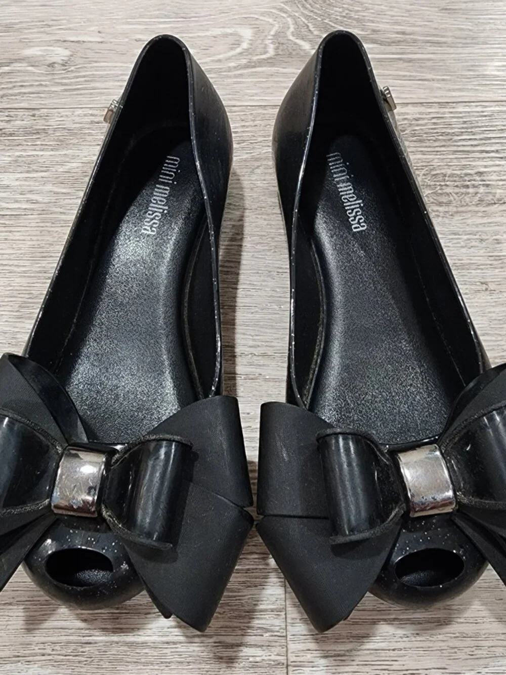 Mini Melissa Ultragirl Bow Black Sweet Jelly Flats Slip On Gilrs Size 9